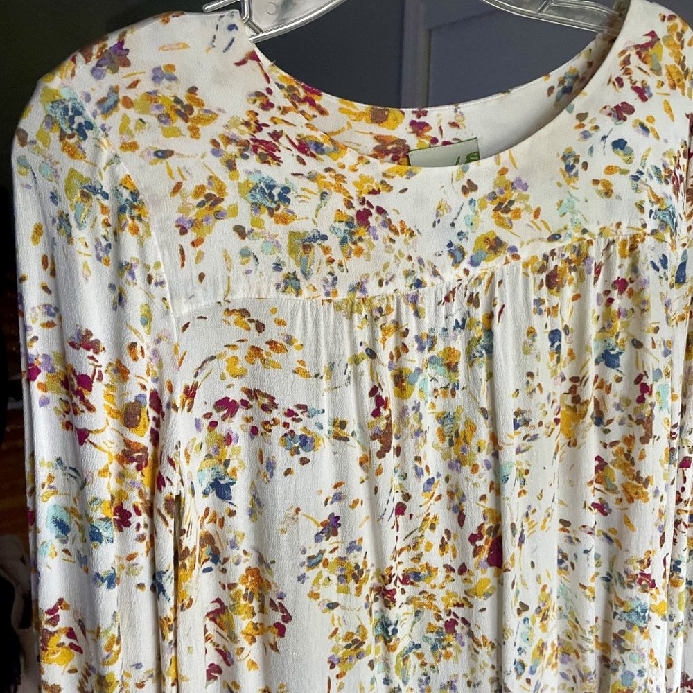 Sahalie Fall Floral Long Sleeve Boho Babydoll Peasant Blouse S Cream Yellow
